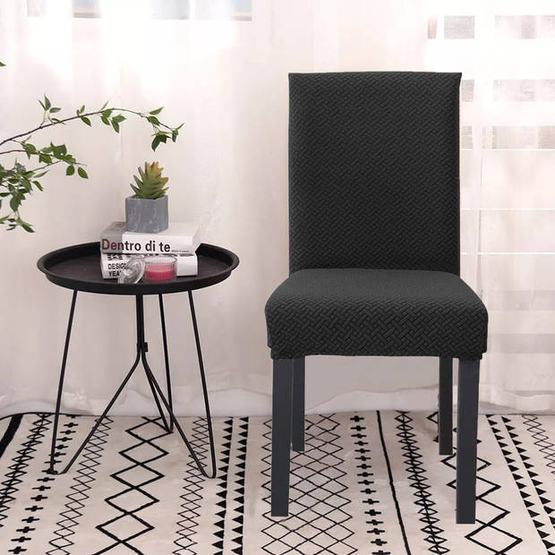 Intirilife 2x elastische stoelhoes in gedessineerd zwart met 38 - 45 cm zitting en 45 - 65 cm rugleuninghoogte