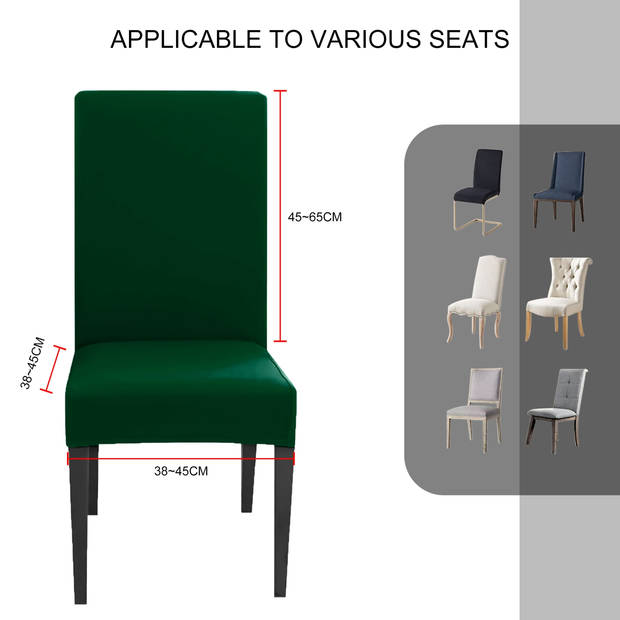 Intirilife 6x elastische stoelhoes in groen met 38 - 45 cm zitting en 45 - 65 cm rugleuninghoogte stoelbekleding