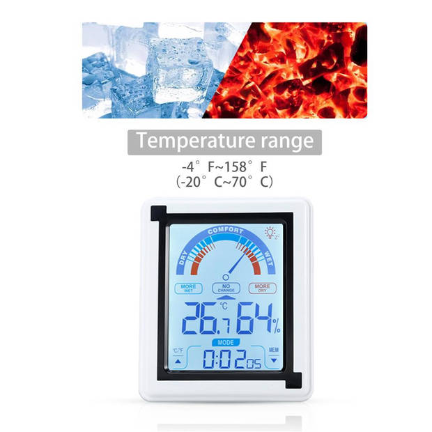 Intirilife elektronische thermometer in wit – lcd touch thermometer met klok meter voor temperatuur, luchtvochtigheid