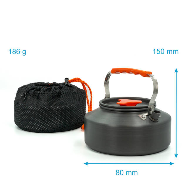 Intirilife camping kettle outdoor waterkoker van aluminium in oranje met een inhoud van 1.1 l