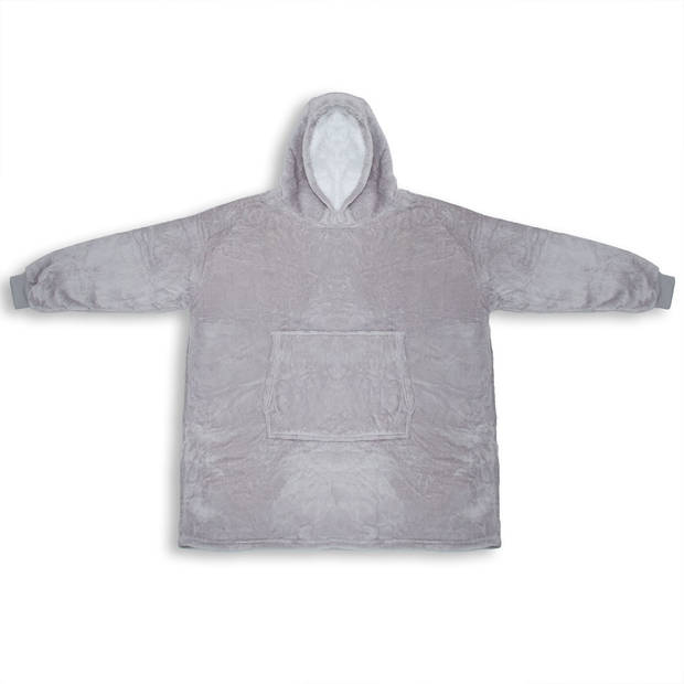 Intirilife oversized sherpa hoodie deken in licht grijs - 90 x 72 cm - zachte warme knuffel trui met capuchon en zak