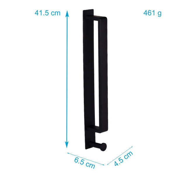 Intirilife handdoekrek zonder boren van zwart roestvrij staal - 41.5 x 4.5 x 6.5 cm handdoekhouder