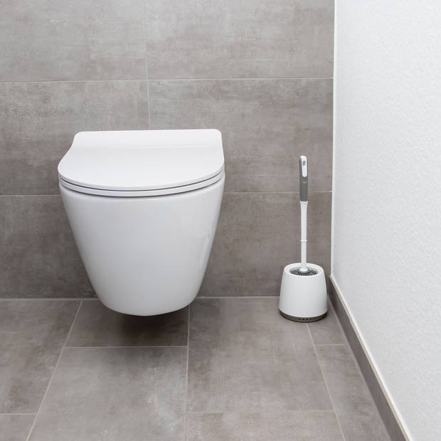 Intirilife flexibele siliconen toiletborstel met praktische houder in wit - grijs wc-borstel