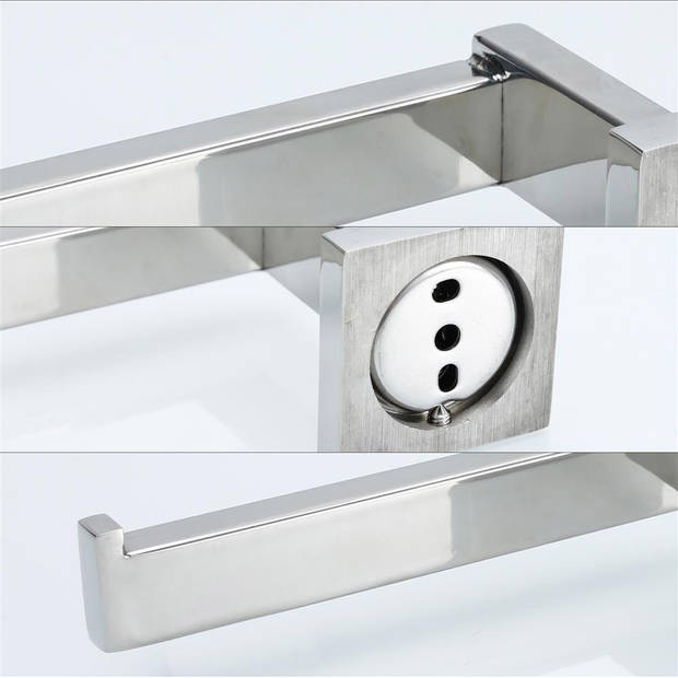 Intirilife toiletpapierhouder in zilver; eenvoudige roestvrijstalen wc-rolhouder zonder legplank om te boren