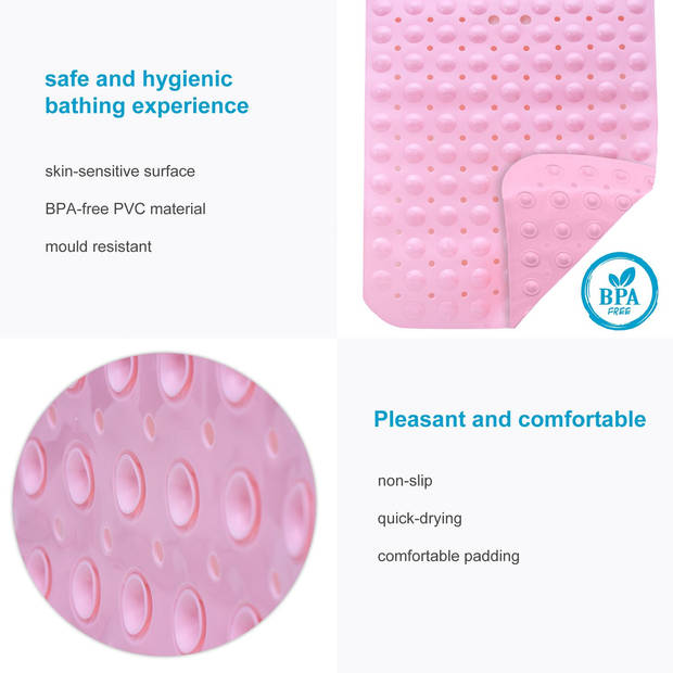 Intirilife antislip badmat in roze - huidgevoelig bpa-vrij schimmelbestendig douchemat machinewasbaar