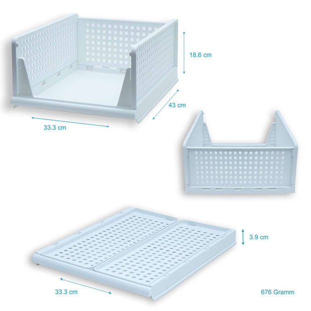 Intirilife opbergdoos, organizer voor kast in wit plastic - 43 x 33.3 x 18.6 cm - opvouwbare opbergmand voor laden