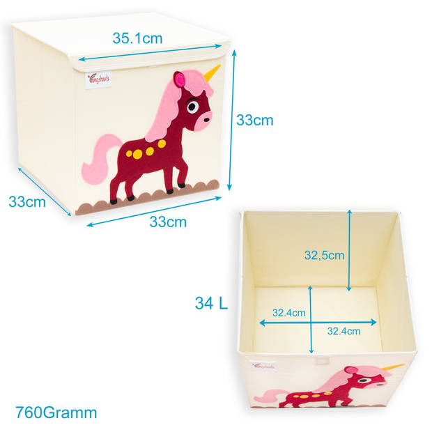 Intirilife opbergbox met deksel voor kinderen - 35,1 x 33,5 x 33,2 cm - motief paard box container voor speelgoed