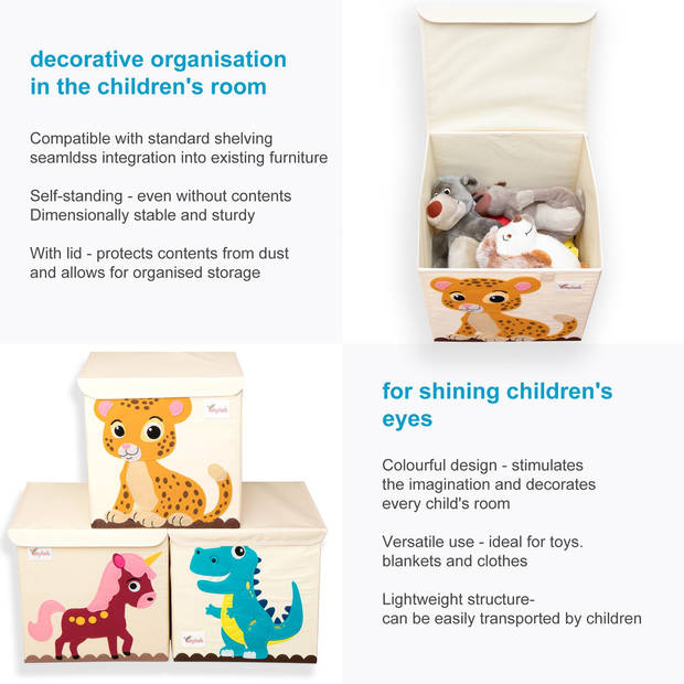 Intirilife opbergbox met deksel voor kinderen - 35,1 x 33,5 x 33,2 cm - motief tijgermotief box container voor speelgoed