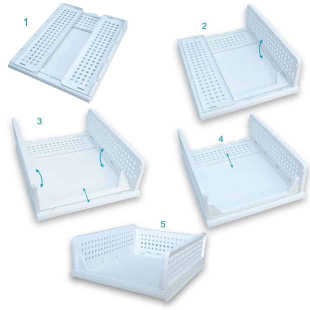 Intirilife opbergdoos, organizer voor kast in wit plastic - 43 x 33.3 x 14 cm - opvouwbare opbergmand voor laden