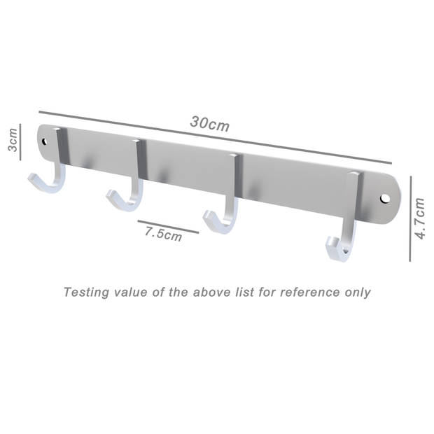 Intirilife roestvrijstalen kapstok model d - 4 haken - jashaken in 5 verschillende designs kledinghaken garderobe