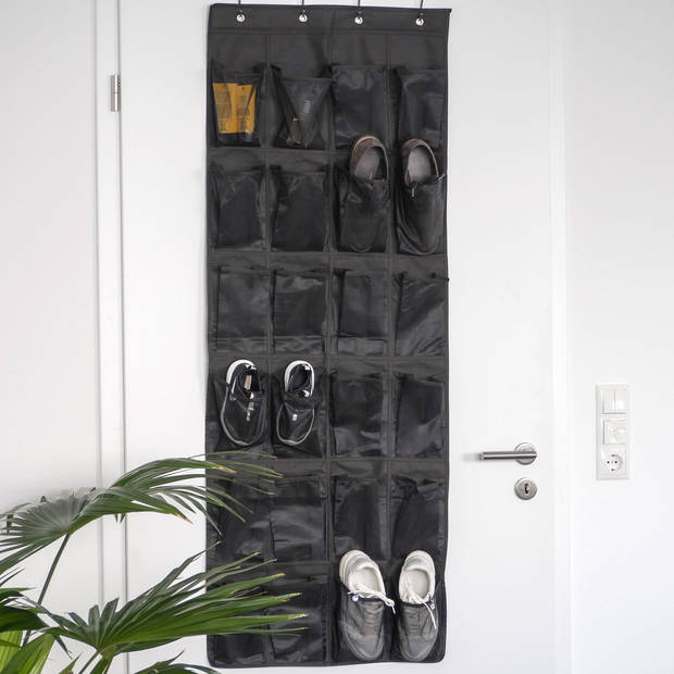 Intirilife hangende schoenenorganizer met 24 vakken zwart - 150 x 55 x 2 cm - hangend deurschoenenrek, schoenenopslag