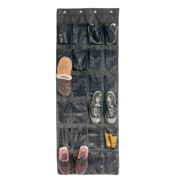 Intirilife hangende schoenenorganizer met 24 vakken zwart - 150 x 55 x 2 cm - hangend deurschoenenrek, schoenenopslag