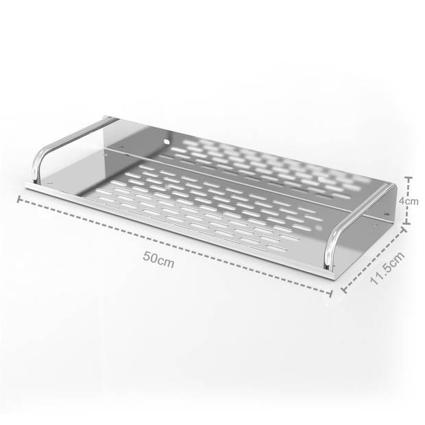 Intirilife doucheplank roestvrij staal 50 x 13 cm - douchemand badkamerplank met praktische afvoergoten voor boren