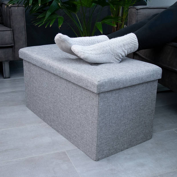 Intirilife opklapbare bank 76x38x38 cm in rock grey stoel kruk poef met opbergruimte en bekleding van stof met troggen