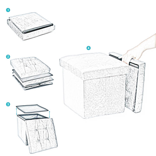 Intirilife opvouwbaar krukje 30x30x30 cm in fluweelgrijs stoel poef met opbergruimte en deksel met fluwelen bekleding