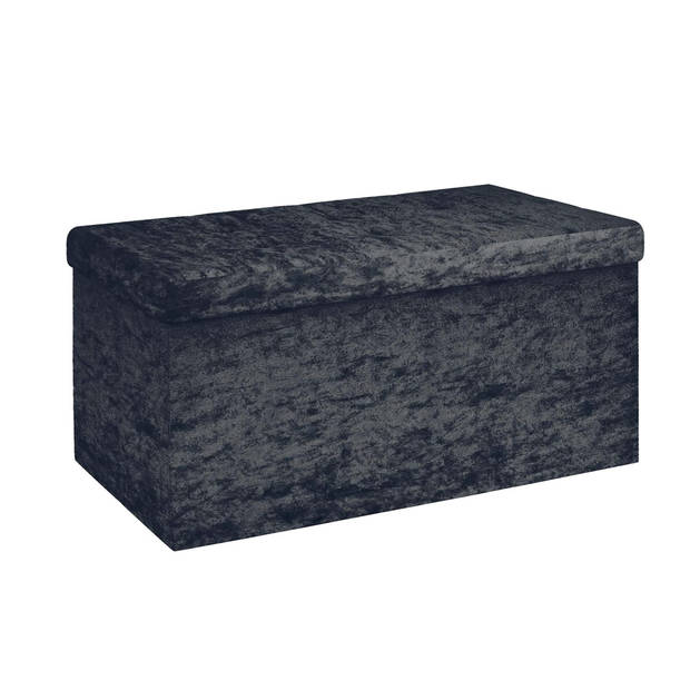 Intirilife opvouwbare bank 76x38x38 cm in zwart fluweel - kruk stoel met opbergruimte en deksel met fluwelen hoes