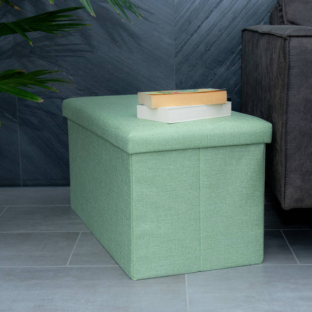 Intirilife Opvouwbare Kruk 78x38x38 cm in SPRING GREEN - Bank Stoel met opbergruimte Opergdoos Kist Voetensteun Stof