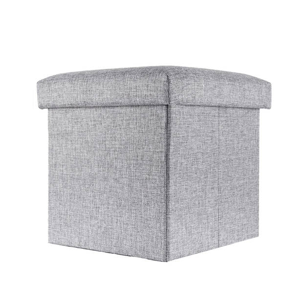 Intirilife opvouwbare kruk zitzak stoel 30 x 30 x 30 cm in alaska grijs kubus opbergdoos van linnen met deksel