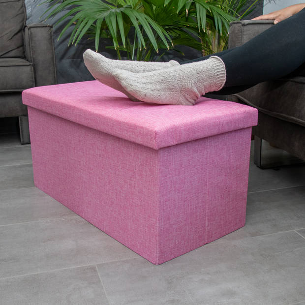 Intirilife Opvouwbare Kruk 78x38x38 cm in CHERRY ROZE - Bank Stoel met opbergruimte Opergdoos Kist Voetensteun Stof