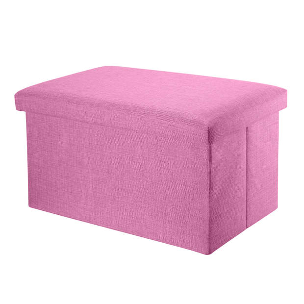 Intirilife Opvouwbare Kruk 78x38x38 cm in CHERRY ROZE - Bank Stoel met opbergruimte Opergdoos Kist Voetensteun Stof