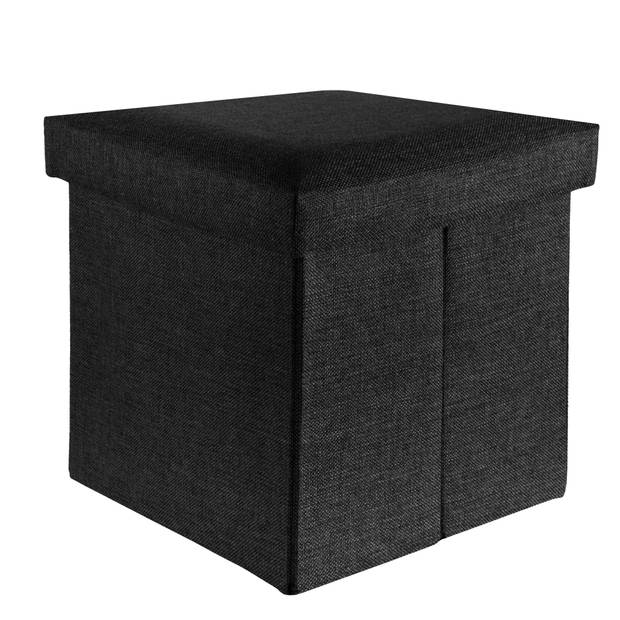 Intirilife opvouwbare kruk 38x38x38 cm in diamant zwart - zitkubus met opbergruimte en deksel van stof in linnenlook - z