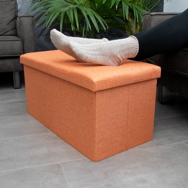 Intirilife Opvouwbare Kruk 78x38x38 cm in MANDARIN ORANJE - Bank Stoel met opbergruimte Opergdoos Kist Voetensteun Stof