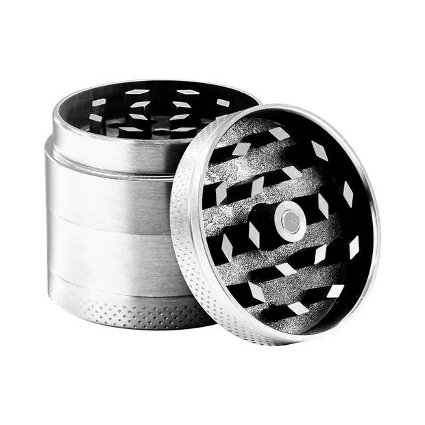 Intirilife grinder in metallic zilver – 4-delige keukencrusher van metaal voor het malen en versnipperen van kruiden