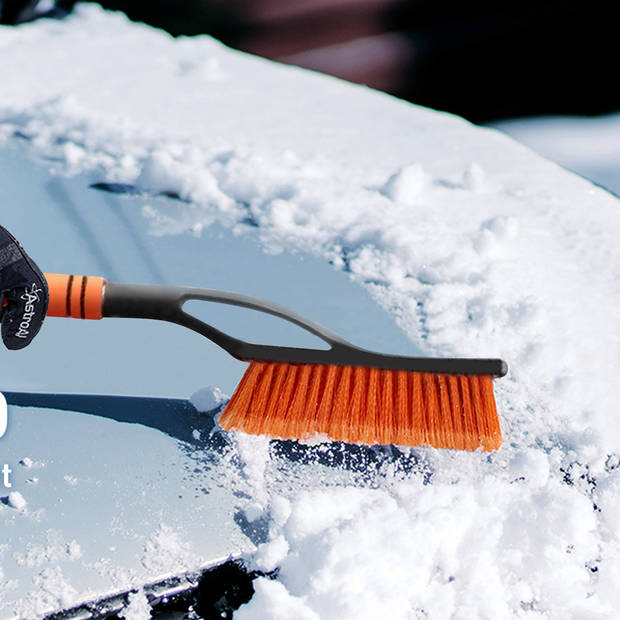 Intirilife 2-in-1 ijskrabber sneeuwborstel in oranje zwart - voor eenvoudige en snelle verwijdering van vorst en sneeuw