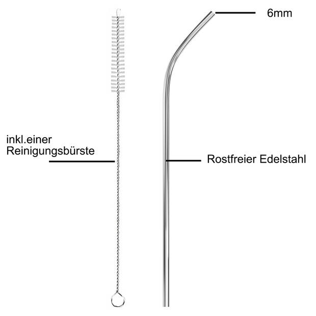 Intirilife herbruikbare rvs rietjes - 4x metalen drinkrietje met reinigingsborstel zilver