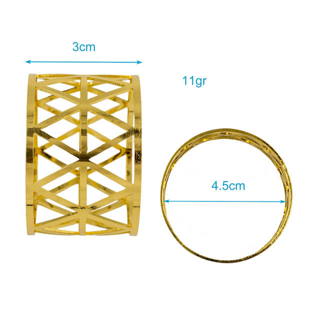 Intirilife servetringen 6 stuks van roestvrij staal in goud - 4,5 x 3 cm - servethouderset servetgesp driehoekpatroon