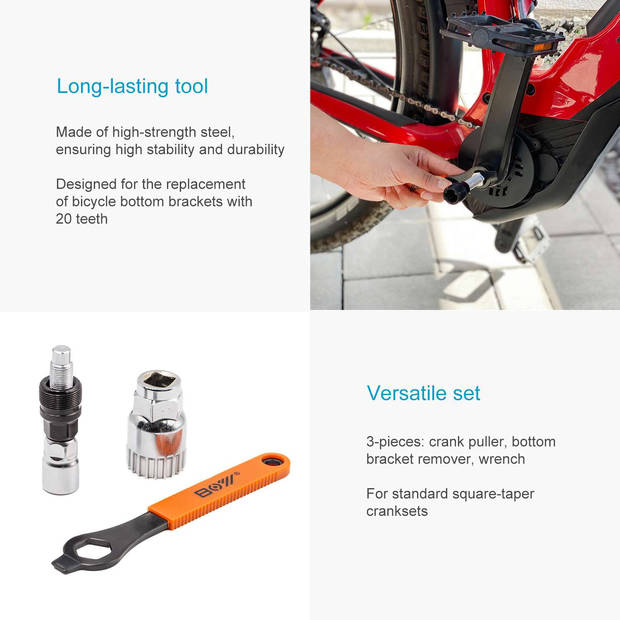 Intirilife 3-delige set fietskrukasverwijderaar - krukverwijderaar, fietsgereedschap, reparatieset