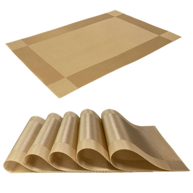 Intirilife 6x placemat van pvc in goud - 45 x 30 cm - tafelmat onderzetter afveegbaar hittebestendig voor keuken