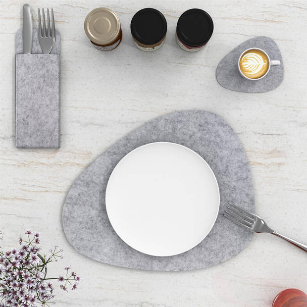 Intirilife 6x viltblokkenset in grijs - tafelkleed, glazen onderzetter, bestekzakje, placemat voor restaurants en thuis