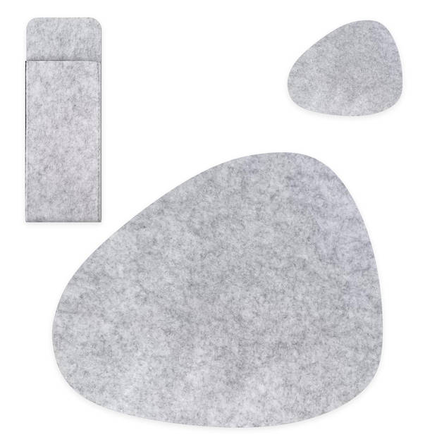 Intirilife 6x viltblokkenset in grijs - tafelkleed, glazen onderzetter, bestekzakje, placemat voor restaurants en thuis