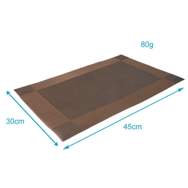 Intirilife 6x placemat van pvc in bruin - 45 x 30 cm - tafelmat onderzetter afveegbaar hittebestendig voor keuken