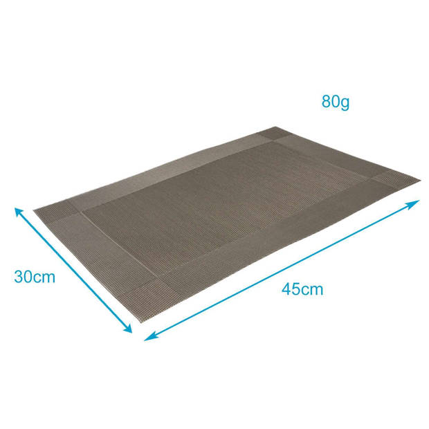Intirilife 6x placemat van pvc in lichtgrijs - 45 x 30 cm - tafelmat onderzetter afveegbaar hittebestendig voor keuken