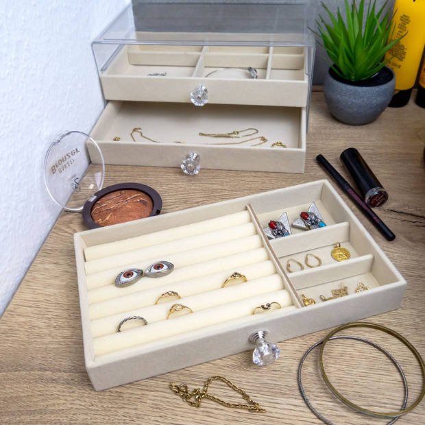 Intirilife sieradendoos met 3 lades in beige - 23,5 x 15 x 10,5 cm opbergdoos voor ringen armbanden oorbellen kettingen