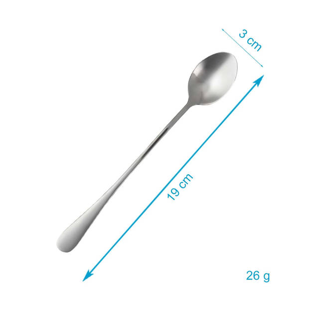 Intirilife set van 6 lepels van roestvrij staal in zilver - lengte 19 cm - ijslepel met lange steel, dessertlepel