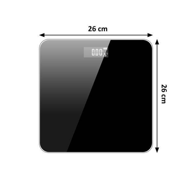 Intirilife ultradunne badkamerweegschaal lichaamsweegschaal in zwart met 26 x 26 cm basis en digitale display