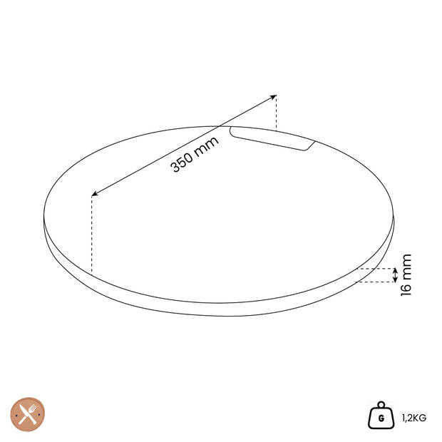 OVAL - Pure Rose Wood Serveerplank rond 1 metalen handvat Ø 35 cm