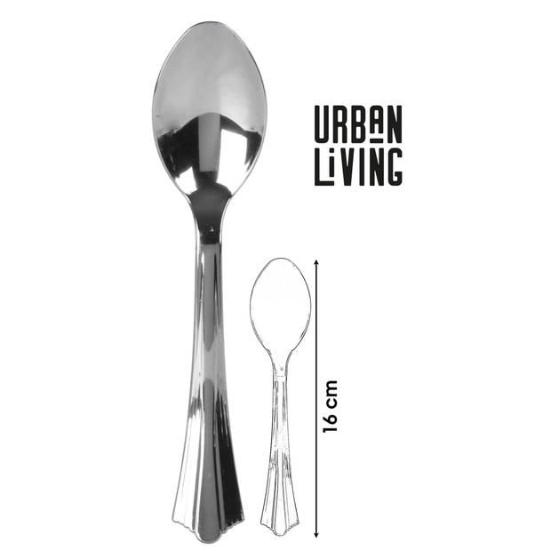 Urban Living BBQ/verjaardag bestek - lepels - 8x - kunststof - 16cm - zilver - herbruikbaar - Eetlepels