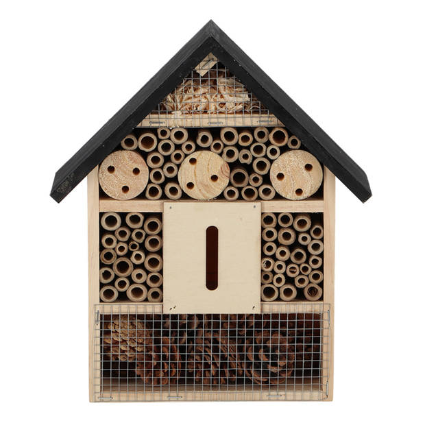 Esschert design insectenhotel - hout - zwart/naturel - 24.5 x 9.5 x 29 cm - bijenhotel/Insectenhuis - Insectenhotel