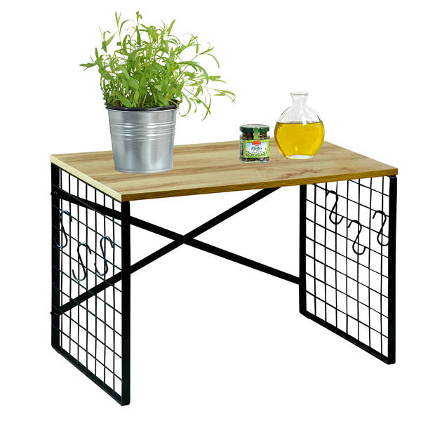 Kesper Keuken aanrecht etagere - 1 niveau - hout/metaal - opzet rekje/organizer - 52 x 32 x 36 cm - Keukenhulphouders