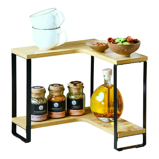 Kesper Keuken aanrecht hoek etagere - 2 niveaus - hout/metaal - organizer - 30 x 30 x 28 cm - Keukenhulphouders