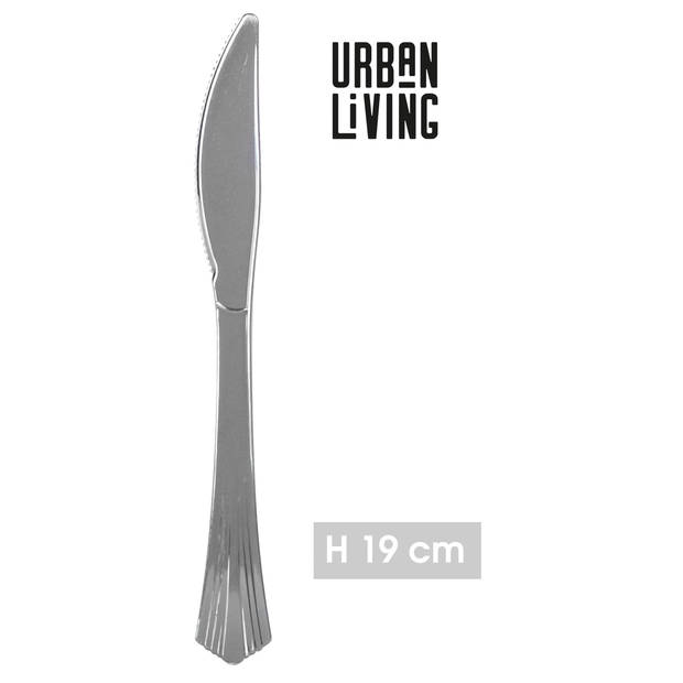 Urban Living BBQ/verjaardag bestek - messen - 8x - kunststof - 19cm - zilver - herbruikbaar - Messen