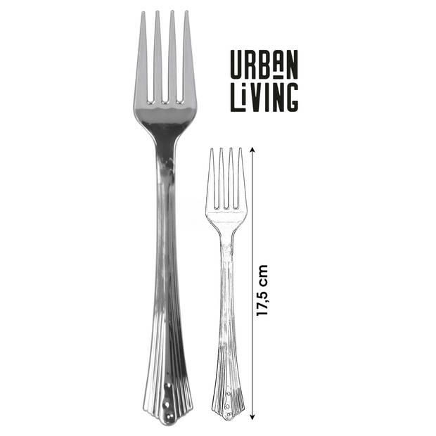 Urban Living BBQ/verjaardag bestek - vorken - 8x - kunststof - 17cm - zilver - herbruikbaar - Vorken