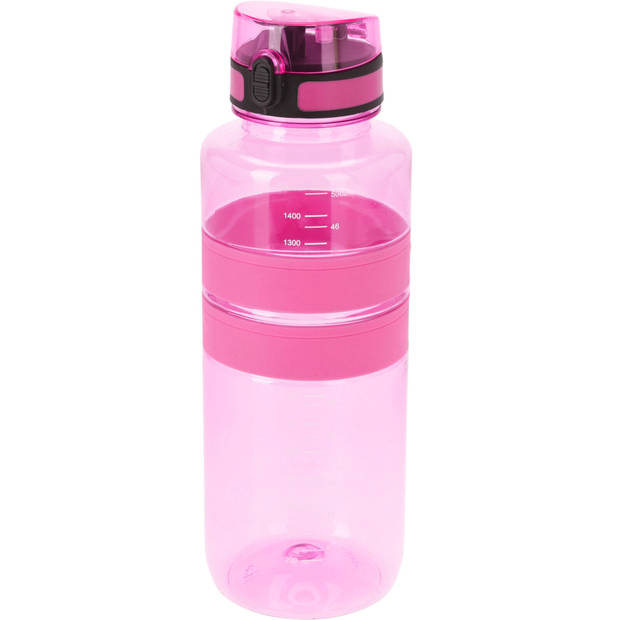 Drinkfles/waterfles/bidon - 1500 ml - roze - kunststof - Drinkflessen