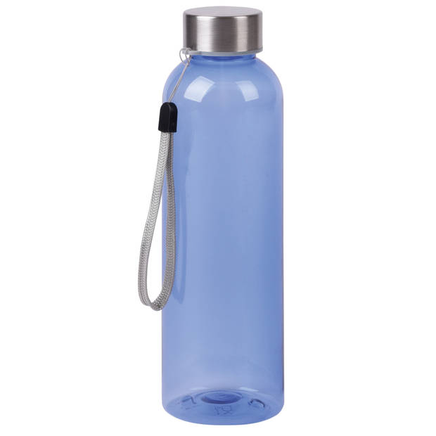 Waterfles / drinkfles / sport bidon Olympic - blauw - kunststof - 500 ml - rvs schroefdop - Drinkflessen