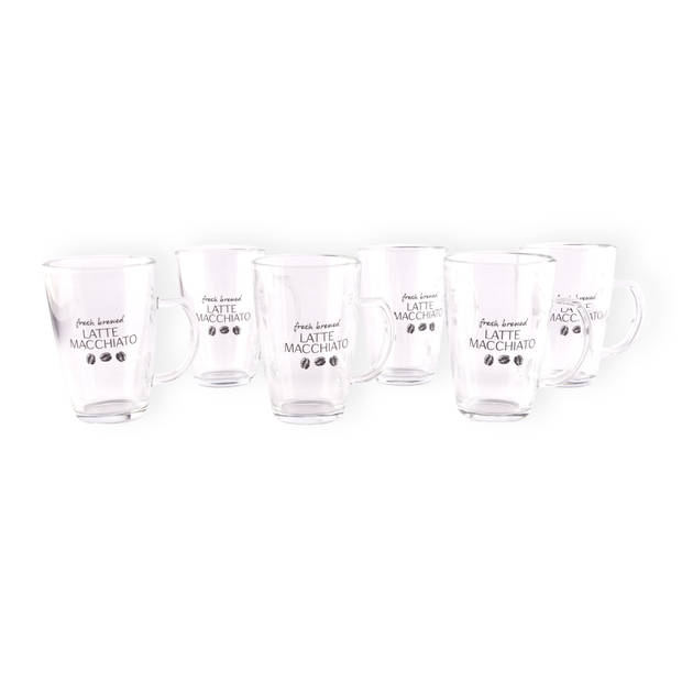 Prachtige Latte Macchiato Set met Glazen en Bekers - Inhoud - 6 lepels – 6 glazen - Transparant Glas - 6x300ML –