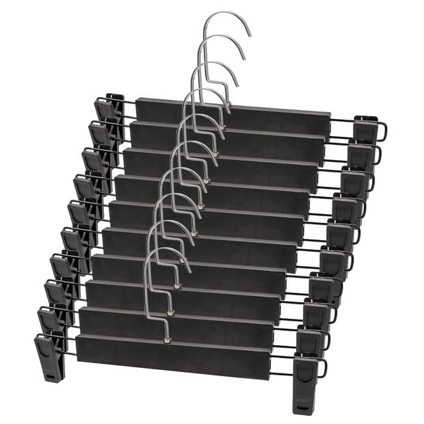 Intirilife broekhangers in mat zwart - 10 stuks broekhangers van kunststof en metaal voor rokken en broeken